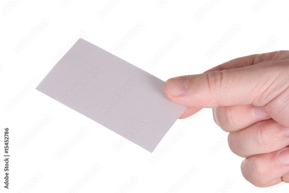 Blank card in hand, isolated on white background Blank card in hand, isolated on white background