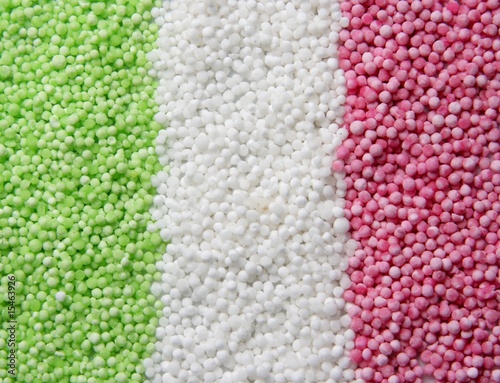 Photos Colored sago arranged to resemble the italian flag