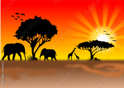 Afrika mit Tieren und Sonnenuntergang © life_artist