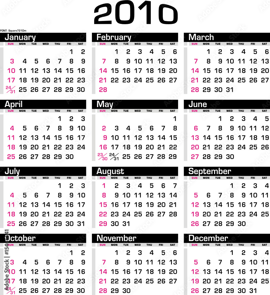 Calendário 2010 - Year 2010 - Calendar Stock Vector | Adobe Stock Calendário 2010 - Year 2010 - Calendar Stock Vector | Adobe Stock