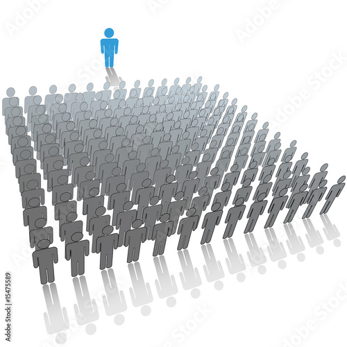 Leader speaker talks to large audience group of people