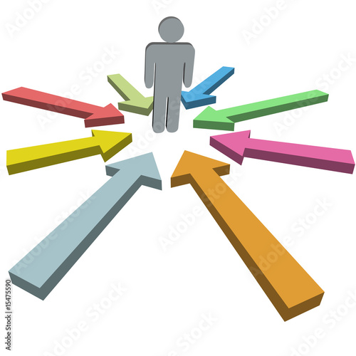 Arrow cursors in colors point at man in the middle