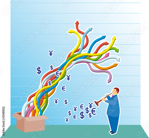 Business man is charming a lot of wild diagrams