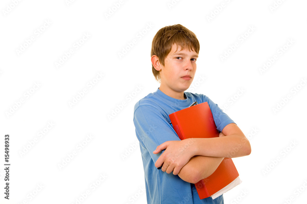 Young smiling student with colorful books Young smiling student with colorful books
