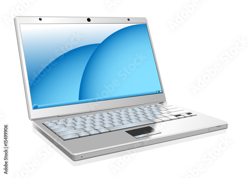Vector illustration of working white laptop isolated on white
