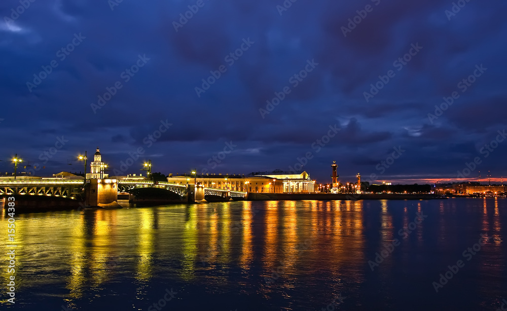 Palace Bridge at night, St.Petersburg, Russia