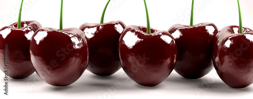 Shot of six isolated red cherries