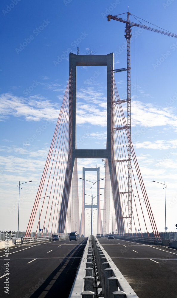 Bridge at finishing construction stage in the morning