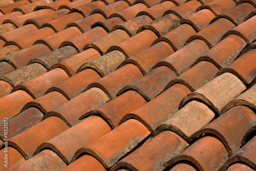 A clay tiled roof in Italy. photo