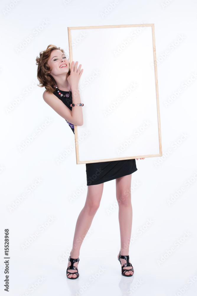 Young Emotional Woman With A White Board Young Emotional Woman With A White Board