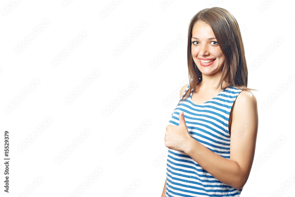 Young pretty smiling woman with thumb up Young pretty smiling woman with thumb up