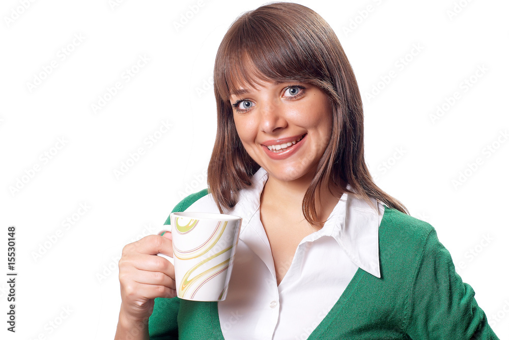 Young beautiful business woman with cup of tea Young beautiful business woman with cup of tea