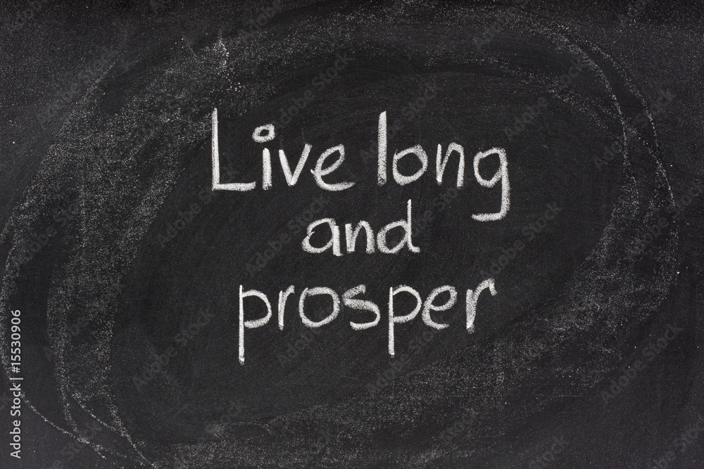 live long and prosper salute on blackboard - obrazy, fototapety, plakaty 