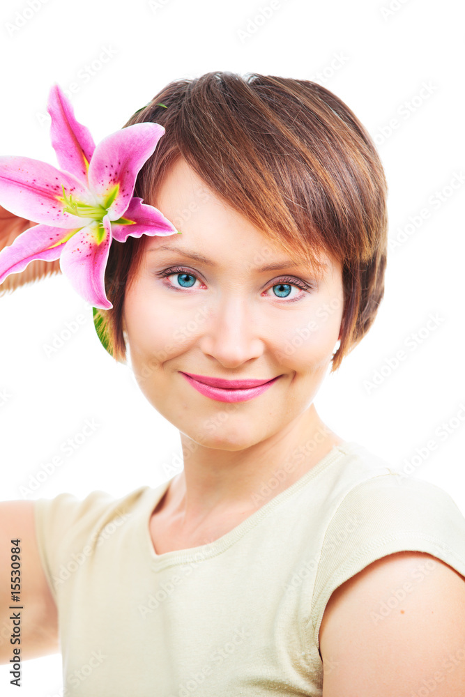 Positive woman with flower