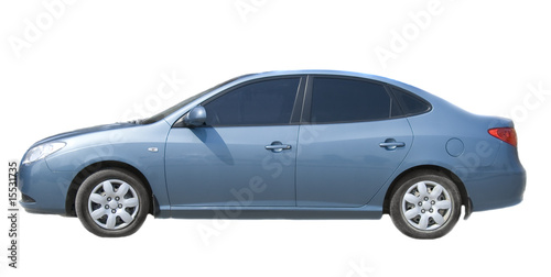 Blue sedan car isolated on white background.