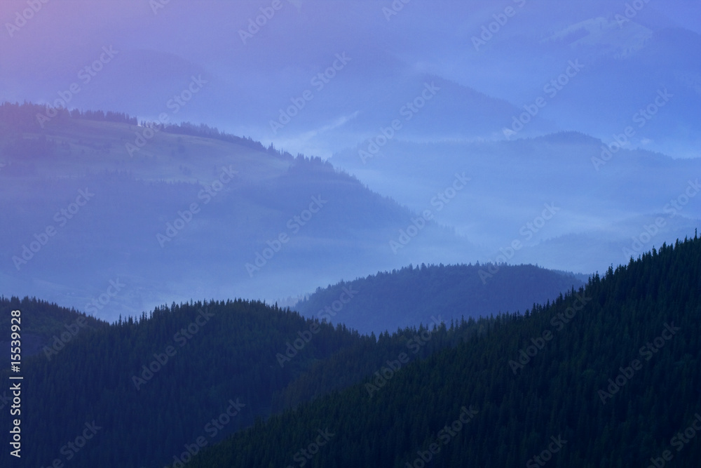 Mountains landscape with fog