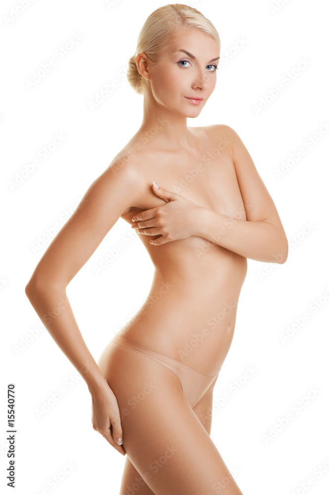Fototapeta premium Beautiful young woman. Isolated on white background....