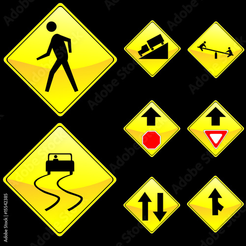 Eight Diamond Shape Yellow Road Signs Set 4
