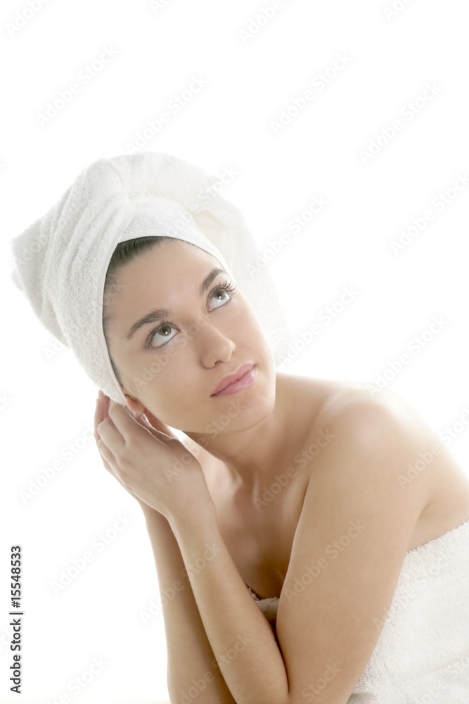 Beautiful woman with bath towel on white Beautiful woman with bath towel on white
