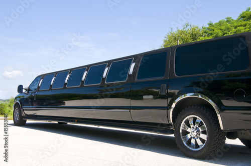 Canvas Print Black Stretch limousine waiting for guests to arrive