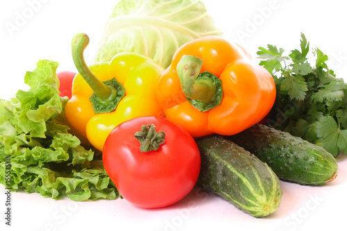 Peppers, tomato, cucumber and salad isolated