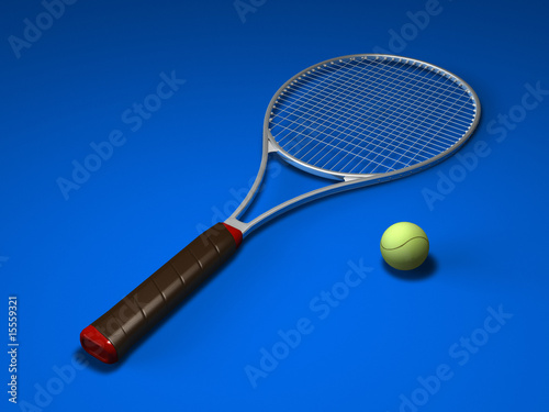 Tennis racket and ball on blue background © Scanrail