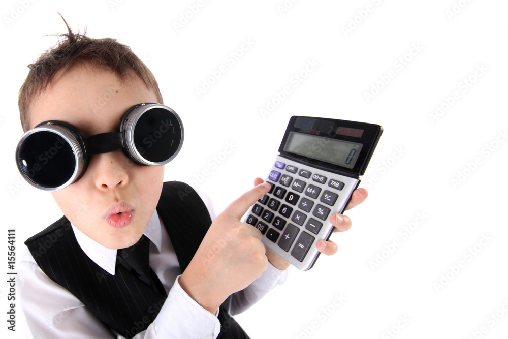 hard time in learning - boy with calculator hard time in learning - boy with calculator