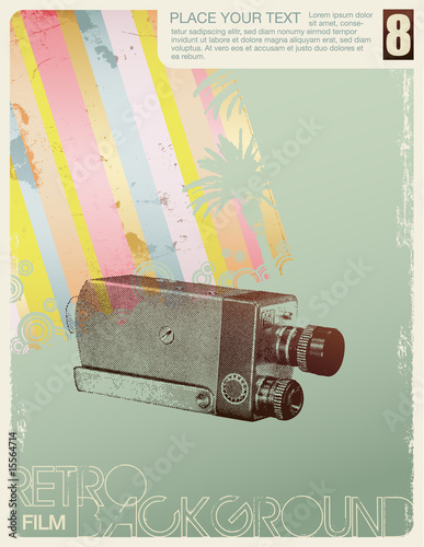 retro movie background with halftone vintage camera