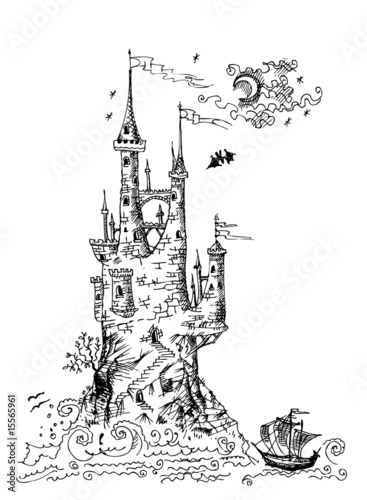 Ancient Gothic castle in the storm