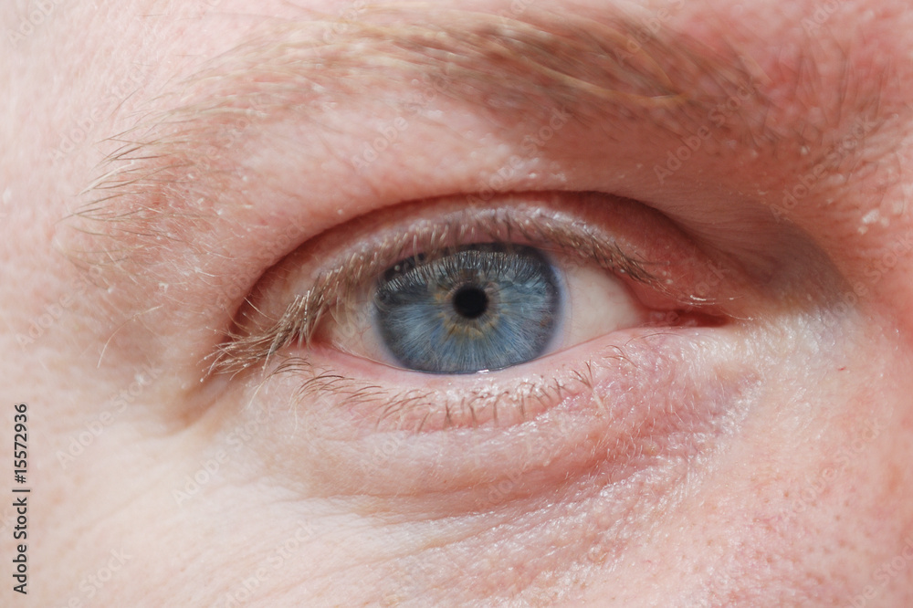 Fototapeta premium Man's blue eye closeup.