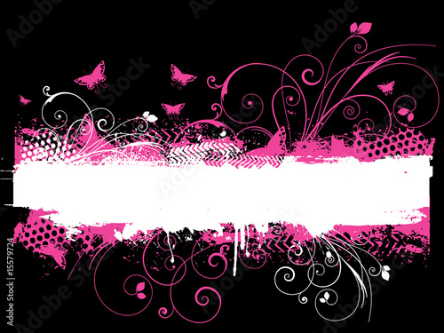 Grunge floral design with butterflies