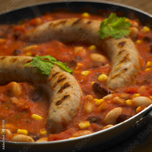 sausages with beans photo