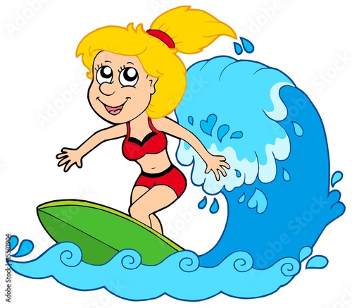 Cartoon surfer girl