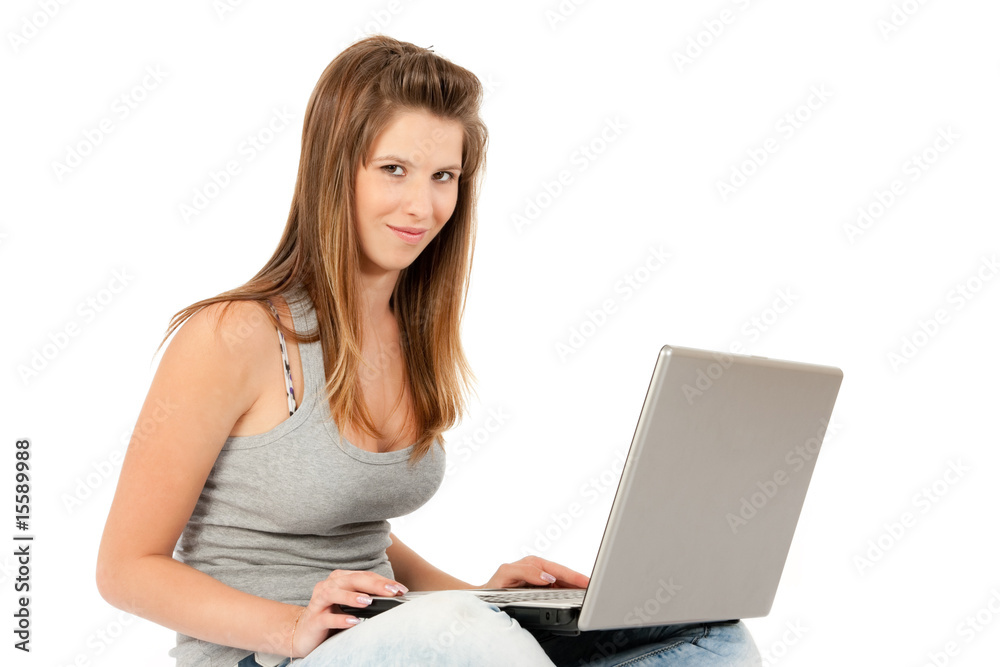Beautiful Sixteen Year Old Teen Girl With Laptop Computer Beautiful Sixteen Year Old Teen Girl With Laptop Computer