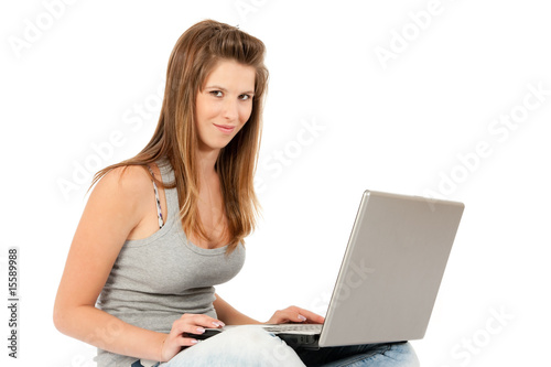 Beautiful Sixteen Year Old Teen Girl With Laptop Computer