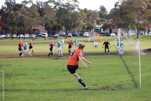 A corner kick at a women's soccer match on the weekend