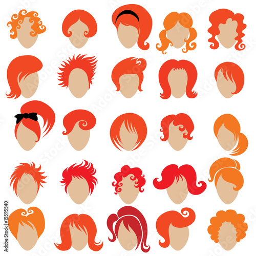 Big set of vector red hair styling 3