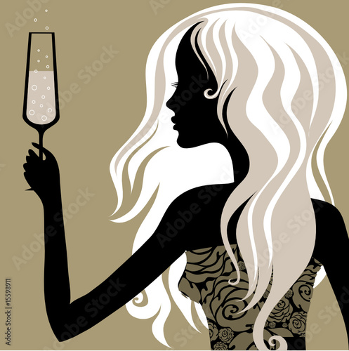 Closeup decorative vintage blond woman with glass of champagne