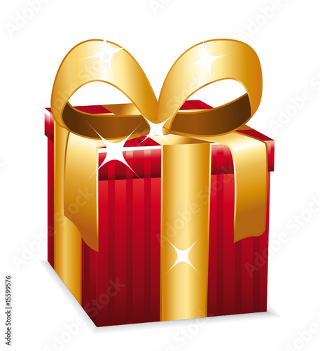 Beautiful red gift with golden bow