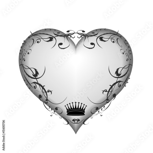 Herz und Krone mit floralem Ornament