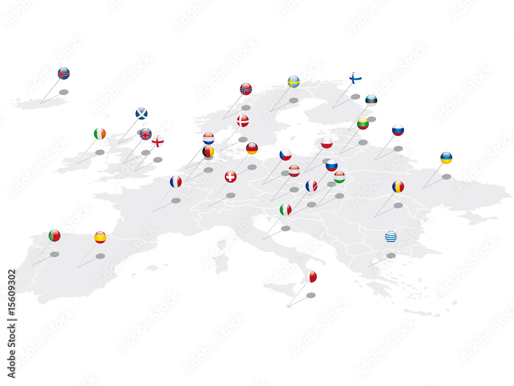 Europa Pins mit Flaggen - obrazy, fototapety, plakaty 