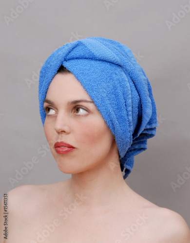woman with towel on head