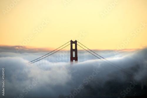 Golden Gate bridge through fog from Angel Island