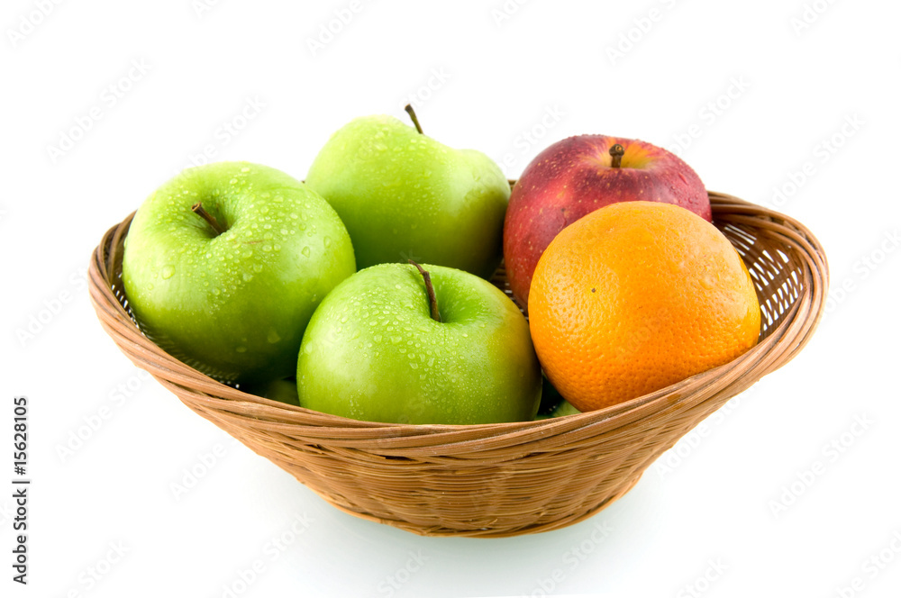 Wooden basket with mixed fruit