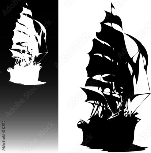 pirates ship black and white vector silhouettes photo