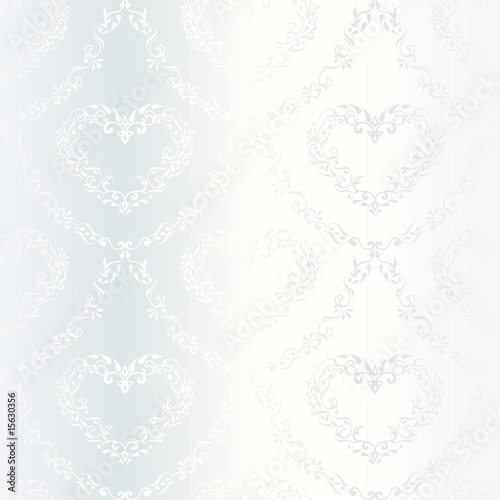 Victorian white satin wedding pattern with hearts