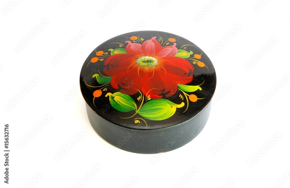 Oval black casket with flower pattern isolated