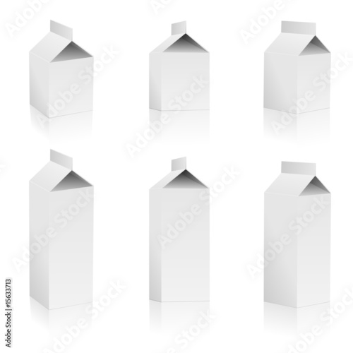 Set of blank milk packs isolated on white background