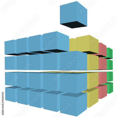 Puzzle rows of abstract cubes boxes cartons in colors