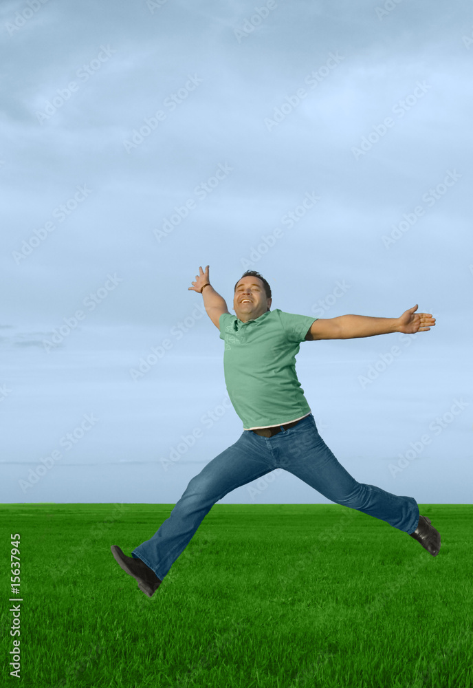 Running young happy man in the meadow Running young happy man in the meadow